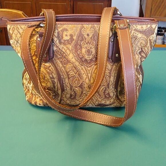 Vintage Etienne Aigner Tapestry Brown and Gold Women's Bag - Picture 5 of 15
